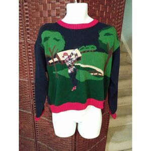 Vintage Women's Golf Sweater All Over Print Medium Cotton Woman Golfing